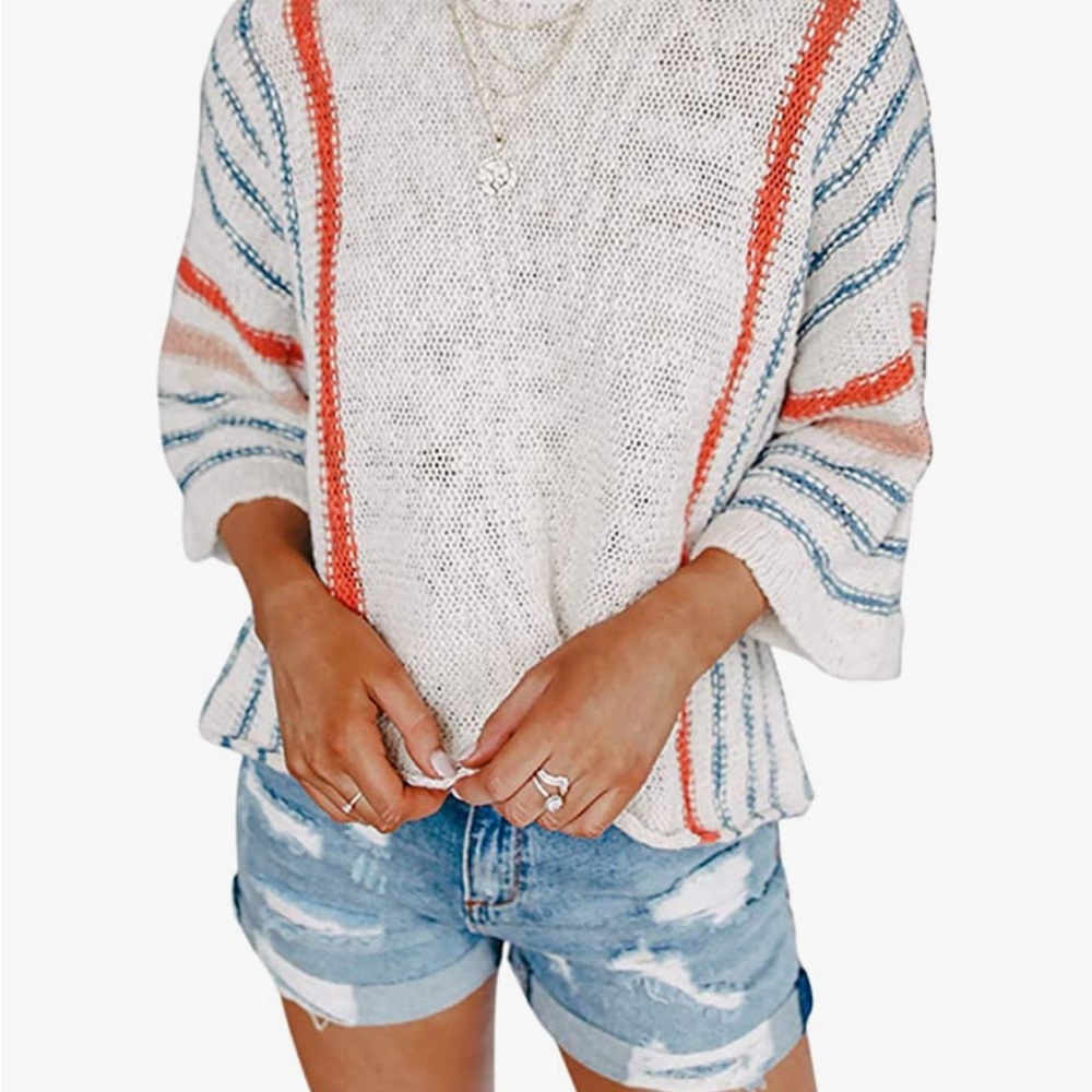Striped Lightweight Comfy Cable Knit Beach Pullover Sweater